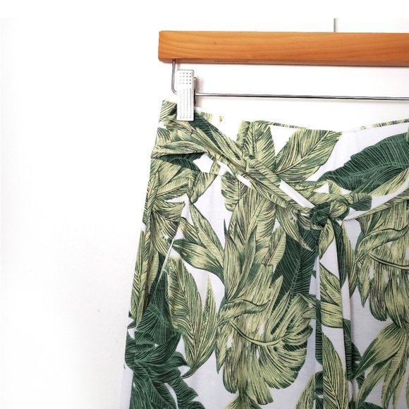 Vin Vin | Palm Leaf Print Tie Waist Wide Leg Resort Pants With Pockets Vacation - Picture 2 of 7